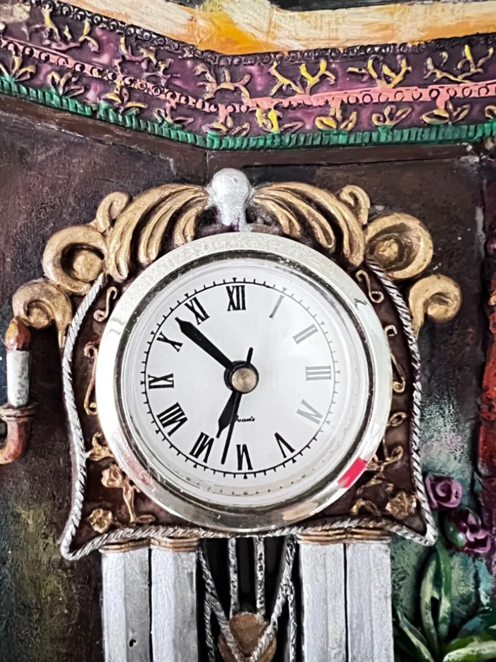 3D Vintage Interior Scene Framed Art Working Grandfather Clock Relief
